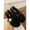 Primeiro Encontro Temporada Preto Retro Peludo Birkenstock Sapatos Planos Femininos Slip-On com Forro de Lã