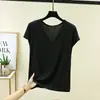 Camiseta Modal com Decote V de Manga Curta para Mulheres, Verão Fina Slim Fit, Novo Estilo 2026, Tamanho Grande, Adequada para Roupa Externa