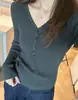Suéter Base de Malha Slim com Ajuste na Cintura para Mulheres, Primavera Cedo 2026, Top Curto Fashionável de Tricô Slimming com Decote V Francês