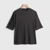 Camiseta Redonda Autêntica de Seda Mulberry, Blusa de Tricô Lisa de Manga Média/Curta, Camisa Básica Versátil Respirável Amiga da Pele