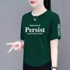 Comércio Exterior Transfronteiriço Último Estoque Grande Marca Etiqueta Cortada Camiseta Feminina Manga Curta Verão Tamanho Grande Top Solto Roupa de Mãe Cobertura da Barriga