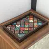 Bandeja Estilo Boêmio Sala de Estar Exótica Armazenamento de Mesa Armazenamento de Joias Entrada Casa Bandeja de Armazenamento de Madeira e Couro