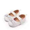 Sapatos de Bebê de 0-1 Ano Novos Sapatos de Princesa para Bebê com Laço de Pérola Solado de Borracha Sapatos Antiderrapantes