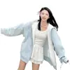 Sudadera Azul Primavera y Otoño Chaqueta de Principios de Primavera para Mujer 2025 Nueva Primavera y Otoño Principios de Primavera con Capucha Estilo Coreano Cardigan con Cremallera Jimo