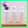 Botella de plástico blanca redonda de 80 ml con tapa abatible para acondicionador de cabello, tónico, hidrosol y champú