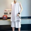 Uniforme de Baloncesto Talla Grande para Hombre, Chaleco sin Mangas con Cuello en V, Pantalones de Cinco Cuartos Holgados, Camiseta Deportiva de Seda de Hielo de Secado Rápido, Conjunto Casual de Dos Piezas