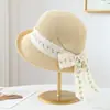 Chapéu de Palha com Laço de Fita Francês para Mulheres Proteção Solar Chapéu de Sol Chapéu de Praia para Saída na Praia Chapéu de Sol