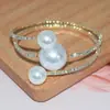 Ins Moda da internet pulseira feminina com 2 fileiras de pérolas incrustadas com strass ao redor do braço design pulseira de cristal moda pulseira curinga atacado