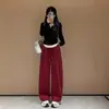 Pantalones de Pierna Ancha Etiqueta Negra Mujer Otoño Invierno Nuevo Cintura Alta Caída Adelgazantes de Terciopelo Plus Pantalones de Pierna Ancha Invierno Sueltos Persona Baja Pantalones Deportivos