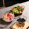 Cuenco de vidrio con borde dorado estilo japonés, plato transparente para frutas, cuenco de ensalada de verduras de moda, vajilla para platos fríos y fideos del hogar