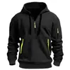 Moletom com capuz e zíper masculino para primavera e outono, em estoque, com múltiplos bolsos, estilo pullover, com cordões, jaqueta casual esportiva