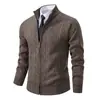 Cárdigan de punto para hombre de mediana edad, otoño e invierno, cuello alto, cárdigan casual transfronterizo para hombre, chaqueta suéter, cuello alto, tejido, engrosado, cálido
