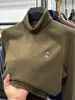 Camada Base Térmica Reversível de Gola Alta para Homens no Inverno com Bordado de Urso, Top Quente de Manga Longa Escovado