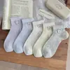 Meias Finas de Verão com Bordado de Ursinho para Mulheres, Meias Curtas Esportivas Respiráveis, Absorventes de Suor, Cano Curto para Mulheres