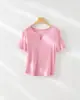 Camiseta de Manga Corta para Mujer Primavera/Verano 2026 de Lana Tencel, Cuello Pequeño, Corte Entallado, Ligera, Tratamiento Antibacteriano 5A