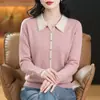 26 Suéter de Moda Otoño Invierno Nuevo Elegante Tejido para Madre Top Básico Holgado Cuello Solapa Talla Grande Manga Larga