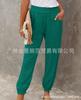 Transfronterizo Europa y Estados Unidos Transfronterizo Amazon Pantalones Casuales para Mujer Primavera y Verano Color Sólido Sueltos Bolsillo Cintura Alta Pantalones Recortados