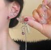 Clip para la oreja asimétrico con circonita rosa roja, dulce y fresco, para mujer, versátil, a la moda, con personalidad, venta al por mayor