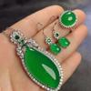 Venta al por mayor de fábrica calcedonia de hielo alto plata 925 incrustada traje de diamantes completos anillo collar aretes joyería Jade Jade