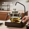 Tetera de Vidrio de Borosilicato Alto para Estufa Eléctrica Cerámica Calefacción Mango de Madera Bandeja de Té para Oficina en Casa Juego de Té