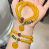 Pulsera de ágata amarilla estilo Pangdonglai, pulsera de hebilla de paz de ágata amarillo natural, pulsera de cuentas budistas para mujer con cuentas redondas al por mayor