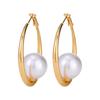 Pendientes de perla redondos simples de temperamento europeo y americano, pendientes de aleación de moda, chapados para otoño e invierno 2024