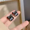 Pendientes de Tachuela con Lazo Negro y Cristal para Mujer Pequeños y Sencillos Diseño Estilo Frío Pendientes de Celebridad de Internet de Alta Calidad