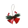 Colgante decorativo de campana de Navidad, doble campana de arte de hierro con piñas y bayas rojas, arreglo de escena para árbol de Navidad, adorno colgante para el hogar en vacaciones