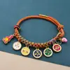 Pulsera de Flor de Durazno de los Cinco Dioses de la Riqueza Estilo Tíbet, Cordón Tejido a Mano Nudo de Flor de Durazno, Pulsera Thangka de Cuerda Multicolor Estilo Étnico