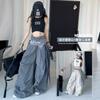 Calças femininas transfronteiriças primavera e outono 2025, cintura de rua americana, perna larga, machete, design, senso esportivo, casual, calças da moda