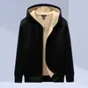 Chaqueta con capucha holgada de color liso para hombre, informal, gruesa, con forro polar, con cremallera, para otoño/invierno 2024, talla grande