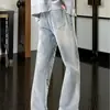 Jeans Denim Lavado Retro Americano para Mulheres, Calça Larga Reta Solta com Estampa de Letras, Calça Longa para Primavera e Outono