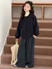 Nueva colección de otoño para niñas: Conjunto de cárdigan de punto de estilo coreano, corte relajado, y pantalones de pierna ancha a cuadros, un conjunto informal de dos piezas para niños mayores
