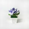 Maceta Pequeña Cuadrada tipo Película Impresa en 3D con 9 Flores de Hortensia Artificiales para Decoración de Sala de Estar en Casa