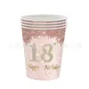 Nuevo Suministros para Diseño de Fiesta de Cumpleaños Color Oro Rosa de 18 Años Charola de Papel Servilleta Vasos de Papel Mantel Vajilla Traje Decorativo