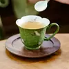 Juego de Tazas de Café Cerámicas Pequeñas con Forma de Mandarina Verde Hechas en Fábrica, Exquisito Juego de Tazas de Cerámica para Latte, Taza para el Té de la Tarde, Taza Individual