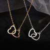 Collar Japonés y Coreano Estilo Frío Ins Aleación de Metal Corazón de Durazno Doble Forma de Corazón Collar para Mujer Entrelazado Corazón Pequeño