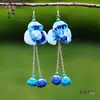 Pendientes de Teñido con Nudo de Yunnan Artístico Creativo Puesto Étnico Yunnan Dali Teñido con Nudo Tinte Azul Flor de Viaje Auricular Taibao