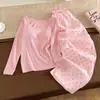 Top com bojo fixo no peito, calça de modal, algodão nuvem, pijama de primavera e outono, roupa de casa casual estilo coreano rosa