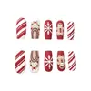 Estilo de venta caliente de comercio exterior 24 piezas arte de uñas copo de nieve navideño hombre de jengibre casa de dulces rayas uñas cuadradas de longitud media ponibles venta al por mayor