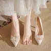 Zapatos de tacón alto con plataforma impermeables y brillantes color champán estilo francés para mujer, con suela gruesa, cómodos zapatos de boda, tacones de aguja de punta fina