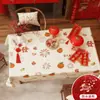 Mantel de Año Nuevo Mantel Festivo Rojo Mantel de Gama Alta Cubierta Impermeable de Mesa de Café Lujo Ligero
