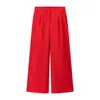Conjunto de Colete Vermelho com Gola Halter e Calça Wide Leg para Mulheres, Conjunto de Duas Peças com Colete Sem Mangas de Gola V de Um Botão e Calça Longa Fluida de Cintura Alta