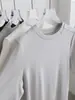 Camiseta de Algodón Tencel para Mujer con Mangas a Media Longitud, Hombros Rectos, Cuello Redondo Suave, Manga Corta Ajustada, Camiseta Básica para Otoño