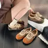 Zapatos casuales para mujer, zapatillas de entrenamiento alemanas estilo commuter, bailarinas lindas y originales para mujer, zapatos de cordones 2026 con detalles de encaje, estilo retro moderno, suela suave, marrón