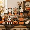 Adorno de Bandeja de Escritorio de Madera Halloween Retro Americano Fantasma Gato Negro Calabaza Búho Decoración de Ventana del Hogar