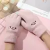 Luvas Touchscreen Infantis com Rosto Sorridente Fofo Femininas de Inverno com Plus Veludo Quente Pelúcia Espessada para Estudante Ciclismo Proteção Contra Frio Luvas de Algodão