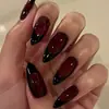Uñas postizas personalizadas transfronterizas más vendidas en Instagram estilo retro europeo y americano base blanca vino tinto borde negro francés forma de almendra 30 piezas