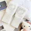 Luvas de Pelúcia Meio Dedo Estilo Coreano para Outono e Inverno para Estudantes, Escrita, Uso no Escritório, Luvas Quentes com Strass Gatinho Kt, Luvas Sem Dedos