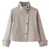 Ropa Europea y Americana Transfronteriza para Mujer AliExpress Venta Caliente Moda Francesa Casual Chaqueta Corta con Cuello Alto Blanco Rojo Vino